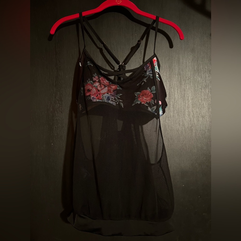 Black Floral Two Piece Matching Bathing Suit